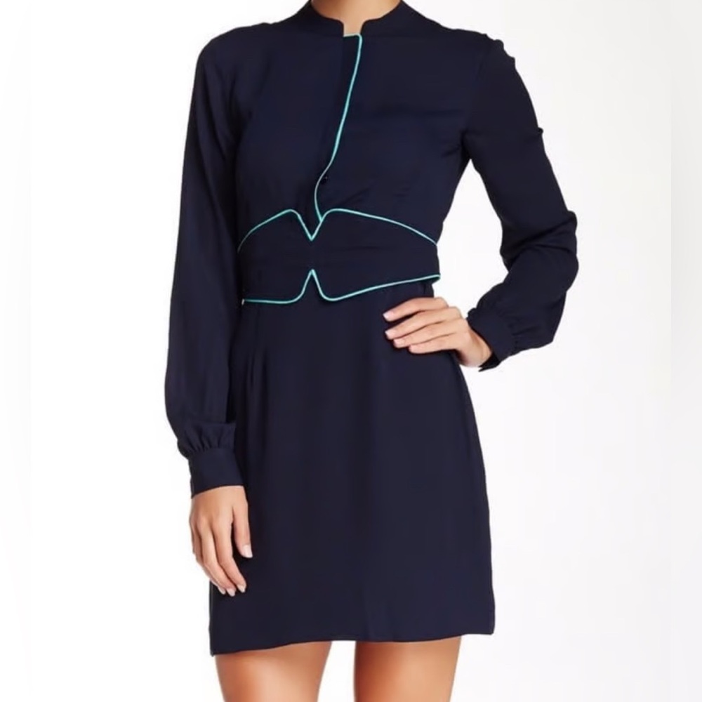 Cynthia Steffe Navy Dress with Teal Trim